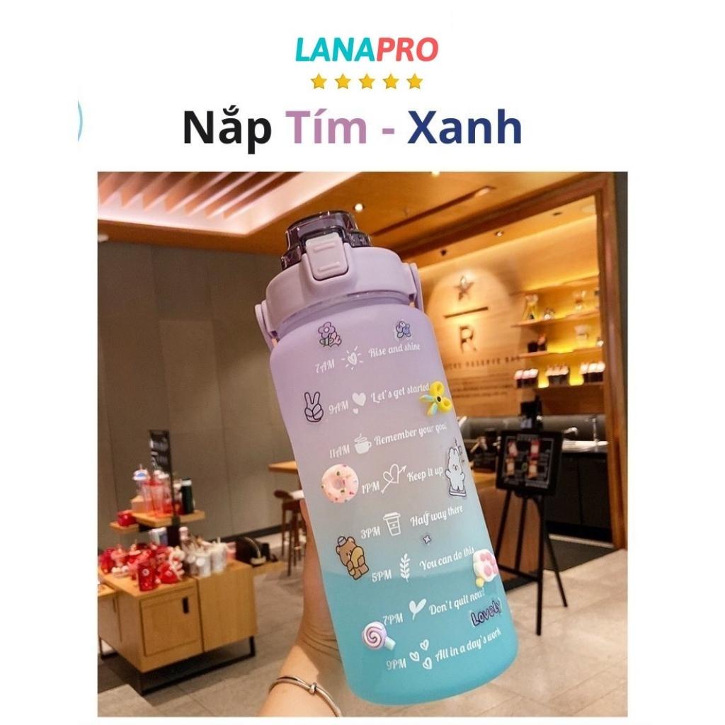 Bình nước 2 lít, có chia vạch nhắc nhở giờ uống - LANAPRO