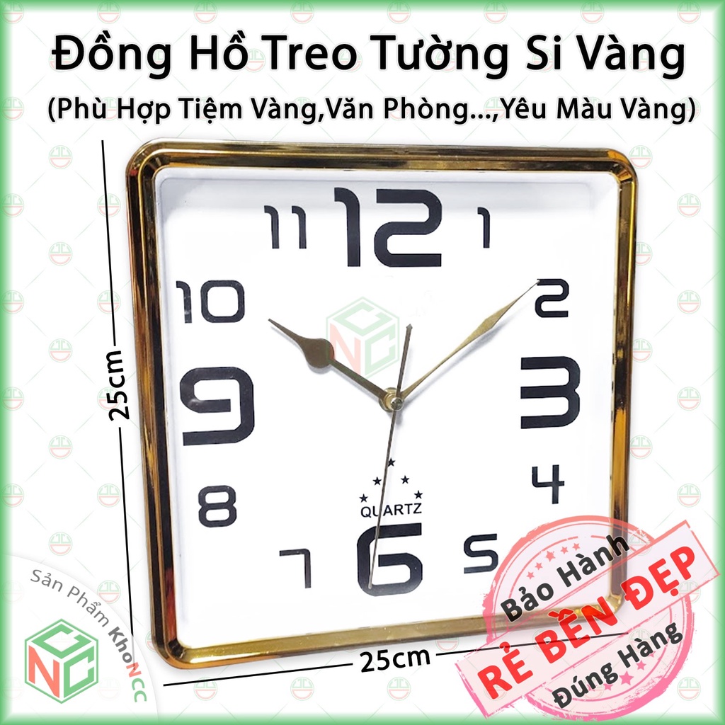 [KhoNCC] Đồng Hồ Treo Tường HD17 Kim Giật Size 25cm x 25cm - Khung Viền Vuông Nền Trắng - NQL-HD17