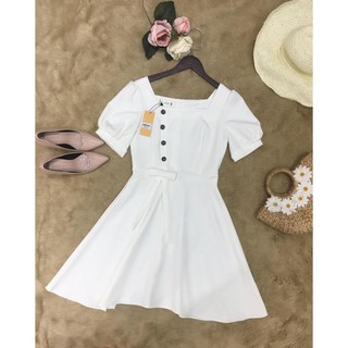 [FREE SHIP - GIÁ XẢ LỖ] Váy trắng khuy gỗ lệch
