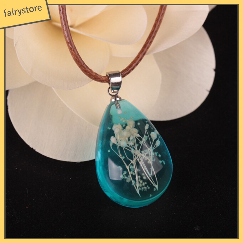 Vòng cổ mặt hình giọt nước phối hoa khô phát sáng trong tối cho nữ