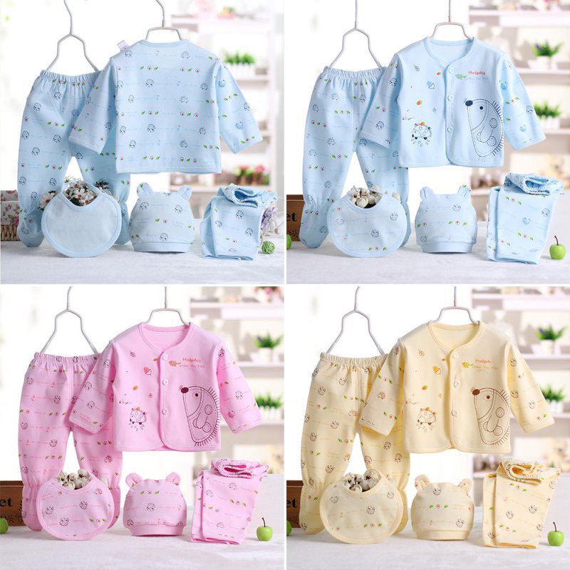 Bộ trang phục 5 món chất liệu cotton thoải mái cho bé sơ sinh