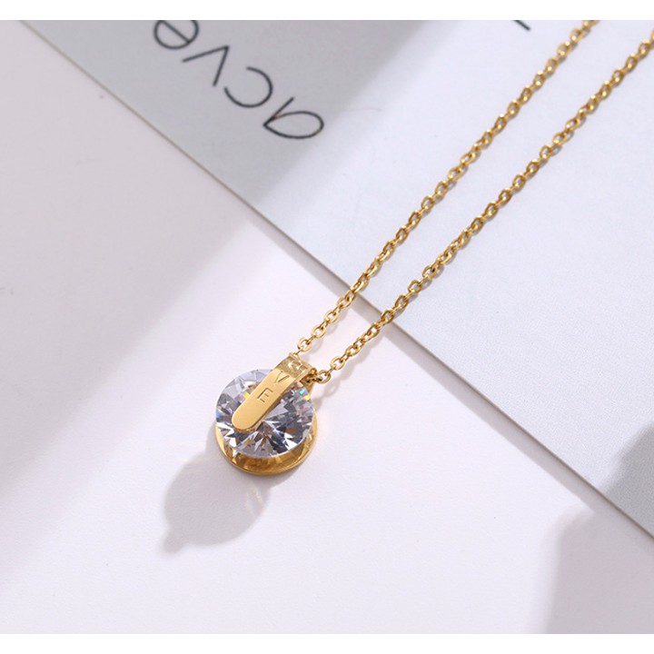 Dây chuyền nữ titan cao cấp hình chữ love kẹp đá tròn nhỏ xinh, siêu đẹp, bền màu, hợp thời trang