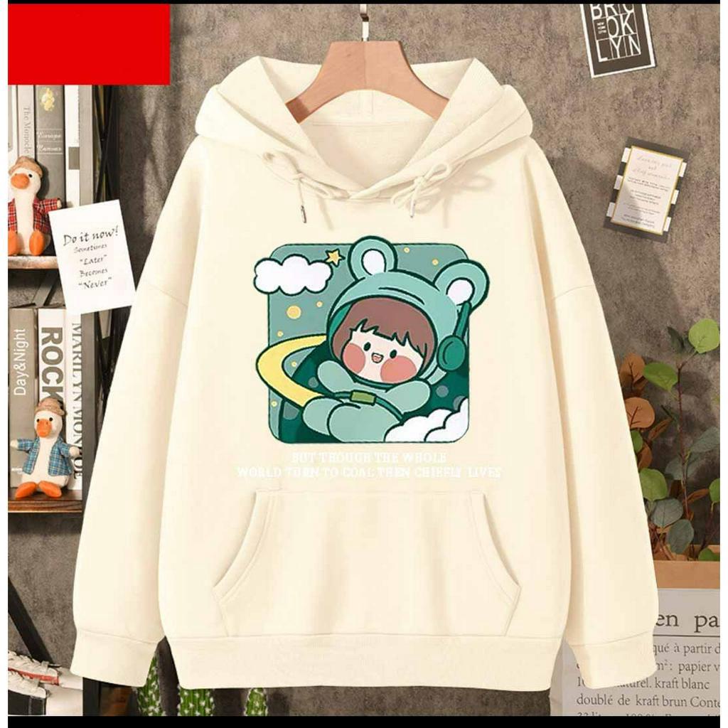 Áo Hoodie thể thao Dáng Rộng Họa Tiết Hoạt Hình BÚP BÊ NASA Thời Trang Thu Đông Có 2 Màu Tùy Chọn Cho Cặp Đôi.