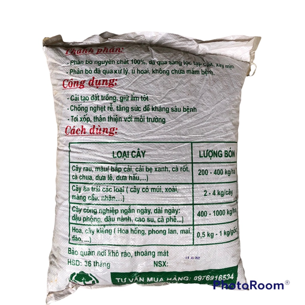 Phân bò hoai mục đã qua xử lý bao 20dm3, 100% phân bò tự nhiên