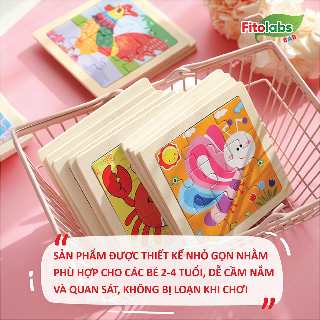 [QUÀ TẶNG KHÔNG BÁN] Tranh Ghép Gỗ Thông Minh FITOLABS Họa Tiết Đáng Yêu, Rèn Luyện Trí Não Cho Bé - 9 Mảnh 11x11cm