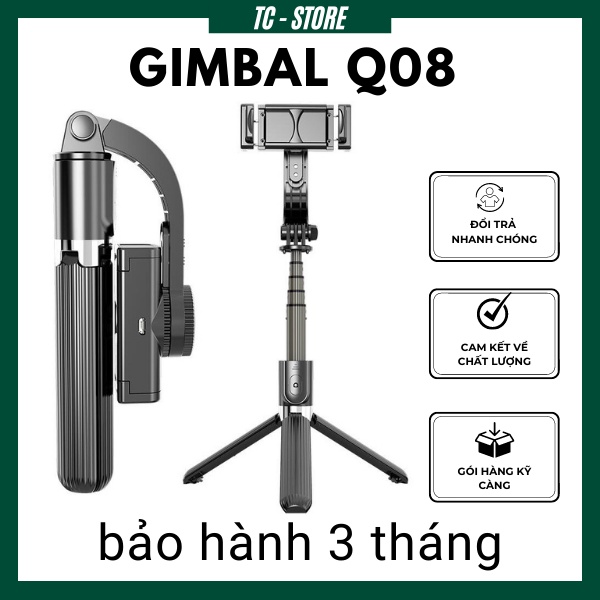 Tay Cầm Chống Rung Điện Tử Gimbal Q08 Có Bluetooth - Gimbal Điện Thoại Chống Rung - Có Chân Đỡ Tự Đứng