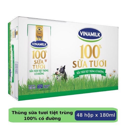 Thùng sữa tươi tiệt trùng Vinamilk Có đường hộp 180ml (48 hộp)( giá bán trừ kmãi)