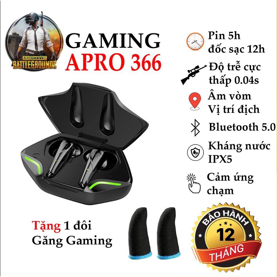 Tai nghe bluetooth Gaming Apro 366 TWS.Thiết kế hiện đại âm thanh đỉnh cao, Bass siêu trầm, độ trễ cực thấp