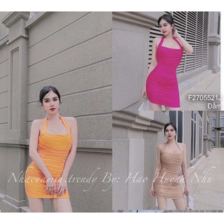 Đầm body thun nhún cổ yếm hở lưng!