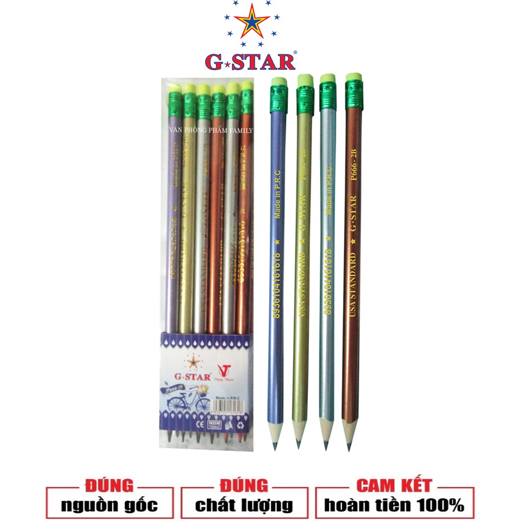 Hộp 12 cây viết chì G-STAR phong cách rực rỡ, thiết kế nhiều màu, nguyên liệu gỗ được lựa chọn tỉ mỉ, ngòi bằng than chì