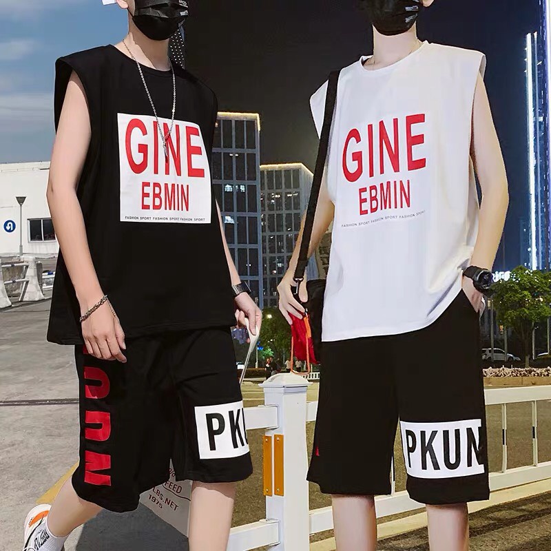 Set đồ bộ ba lỗ nam in chữ GINE EBMIN siêu hot phong cách thời trang trẻ thịnh hành nhất hiện nay tp
