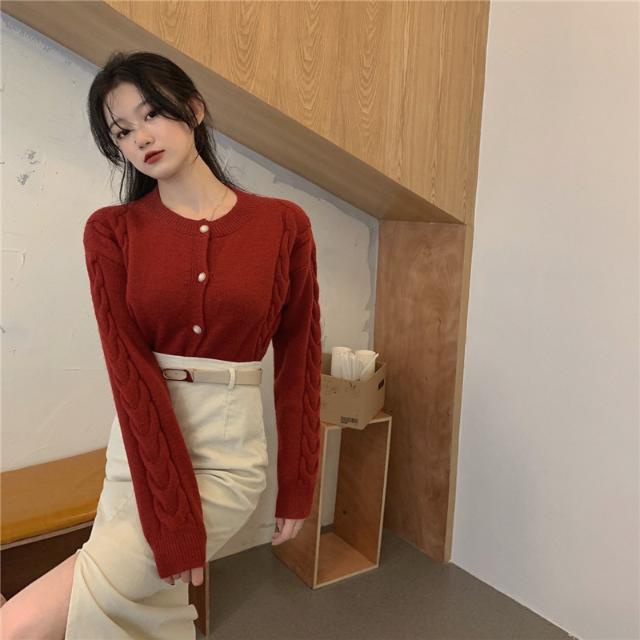 COZOK Áo sweater lửng tay dài dáng rộng phong cách retro Hong Kong