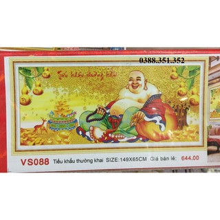 tranh gắn đá phật di lạc tiếu khẩu trường khai 149*65cm