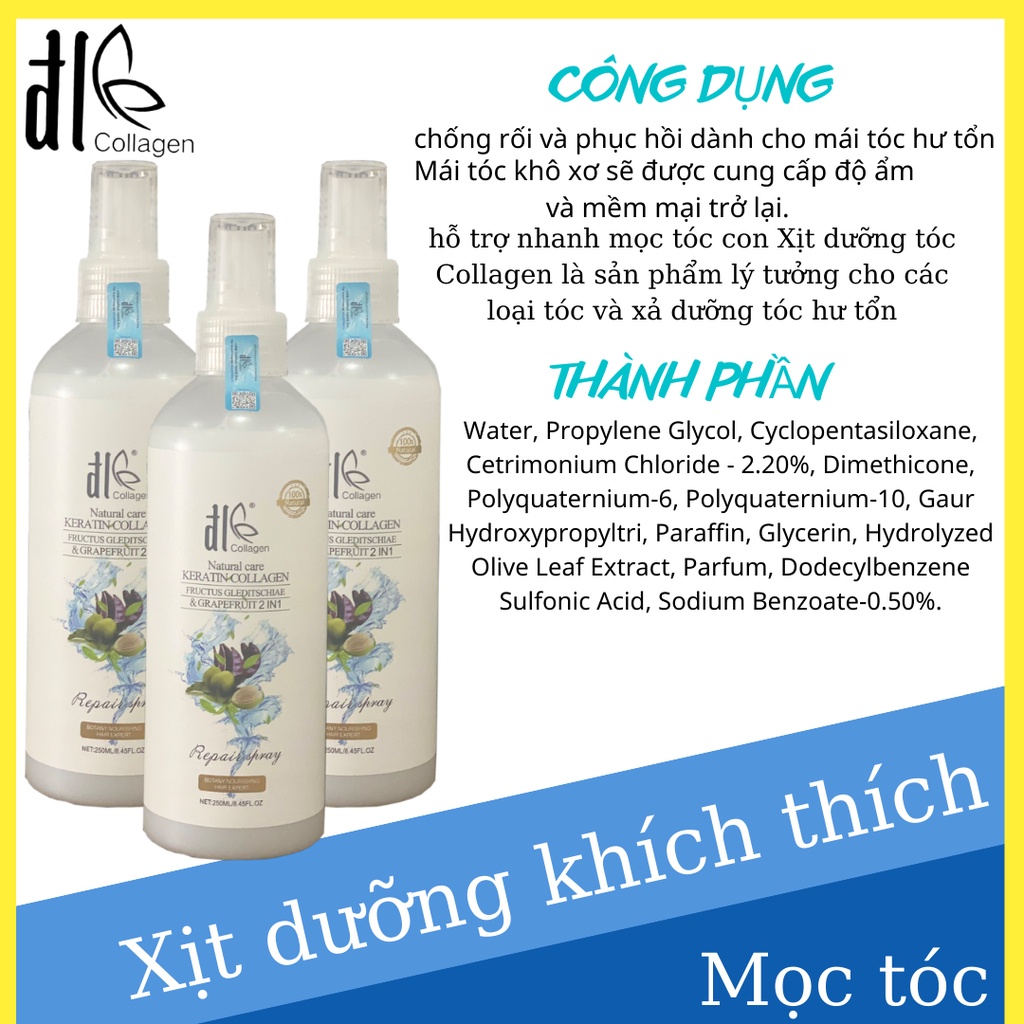 Xịt mọc tóc , dưỡng tóc, bảo vệ tóc hư tổn DL Collagen giúp mọc tóc nhanh hơn