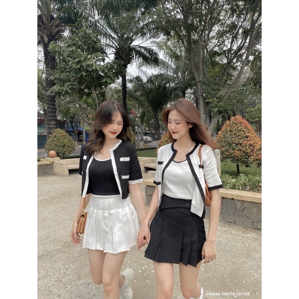 [RÁCH STORE] Set áo len - 3030/1 - cardigan tay ngắn 2túi - áo tanktop