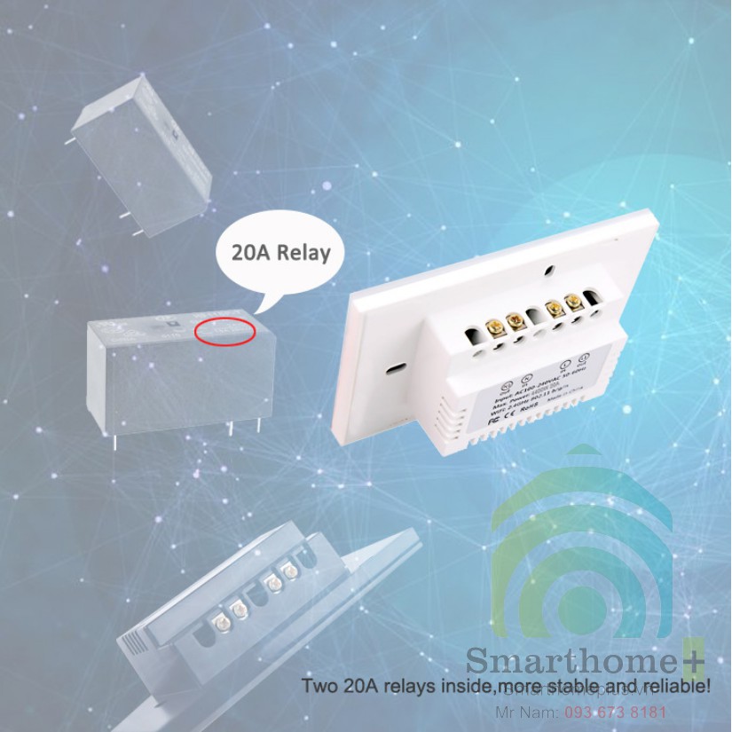 Công Tắc Wifi Bình Nóng Lạnh 20A Hẹn Giờ Tắt Chữ Nhật Tuya FW3-US