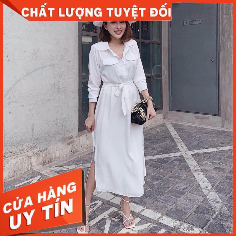 ĐẦM SƠMI DÀI TAY CÓ THẮT LƯNG RỜI CỘT EO - ảnh thật shop chụp