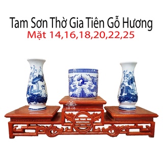 Tam sơn-Tam cấp-Đế kê bát hương gỗ hương lọng lỗ 6 kích thước mặt 14,16,18,20,22,25