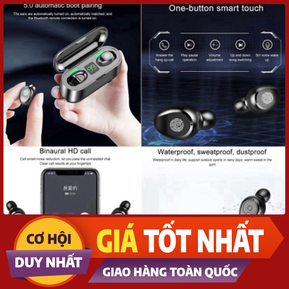 Tai Nghe Bluetooth AMOI F9 Không Dây - Nút cảm ứng - Hiển thị % pin - Pin 280 giờ - Sạc dự phòng 2020