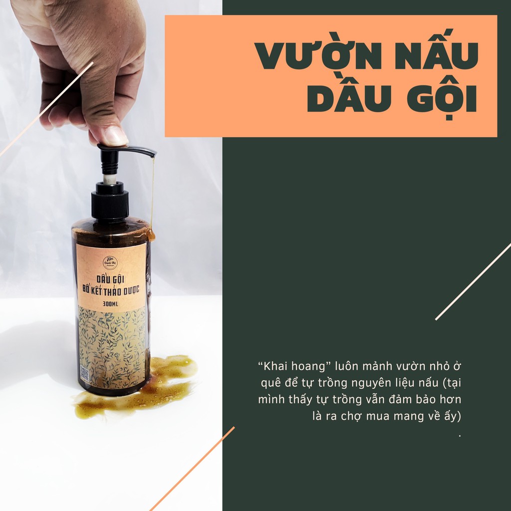 Dầu gội bồ kết thảo dược Vườn Oanh Thị, khép kín từ nguyên liệu đến tự nấu tại vườn,kích thích mọc tóc, phục hồi tóc