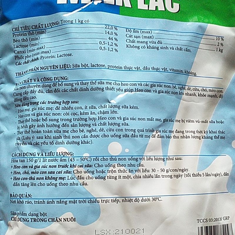 Sữa non cho lợn con, heo con, thay thế sữa mẹ, gia súc non, chó mèo, milk lac, thú cưng for pet