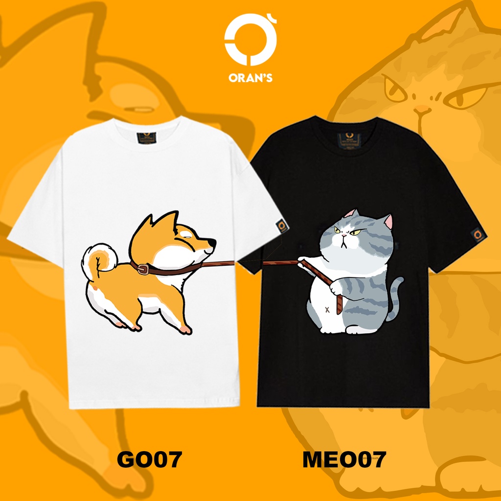Áo đôi nam nữ hình chó mèo kéo xích ORANS tay lỡ áo thun đôi Oversize chất COTTON 4C COUPLE TEE 07