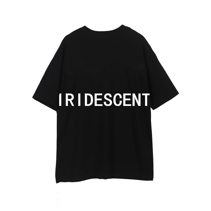 Áo thun tay ngắn cổ tròn dáng rộng in chữ phản quang phong cách Hàn Quốc cho nam và nữ