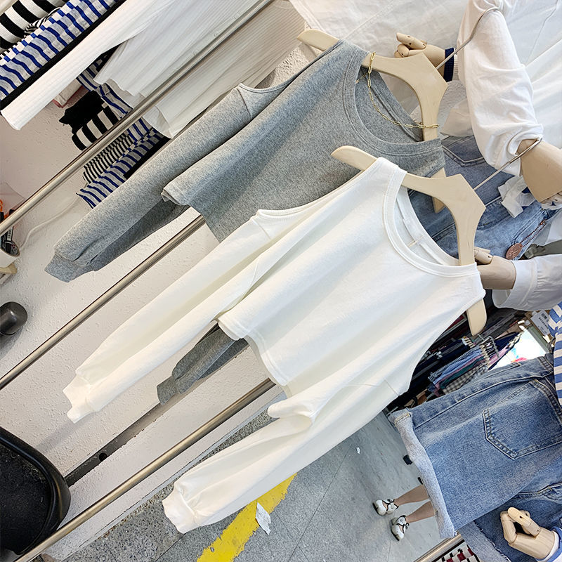 good- Women's Long Sleeve Crank Hollow Monochrome Autumn New Style Korean Fashion Top