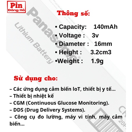 Pin 1632 Panasonic CR1632 1 vỉ 5 viên. Dùng cho cmos, thiết bị điện tử, pin đồng hồ,....