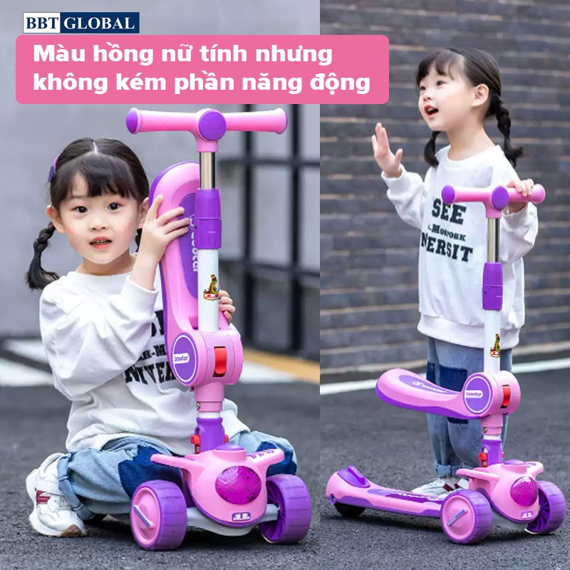 Xe trượt Scooter 2 trong 1 kết hợp chòi chân chính hãng BBT Global 3 bánh an toàn