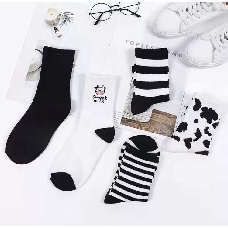 Set 5 Tất Vớ Nữ Cổ Cao Họa Tiết Bò Sữa Trẻ Trung Năng Động - Dumi Shop