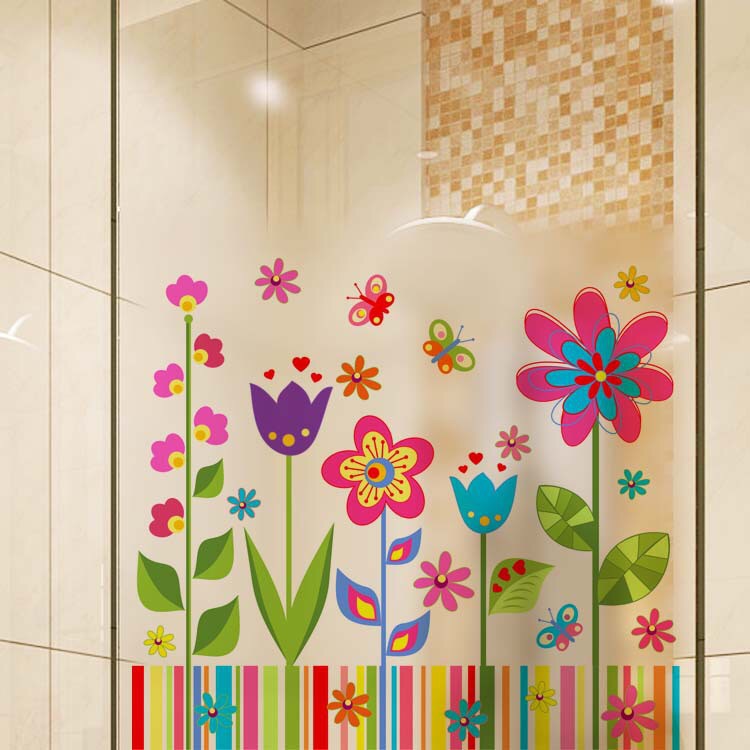 Decal trang trí kính Cao Cấp - Hoa sắc màu tuổi thơ ( 60x58 )