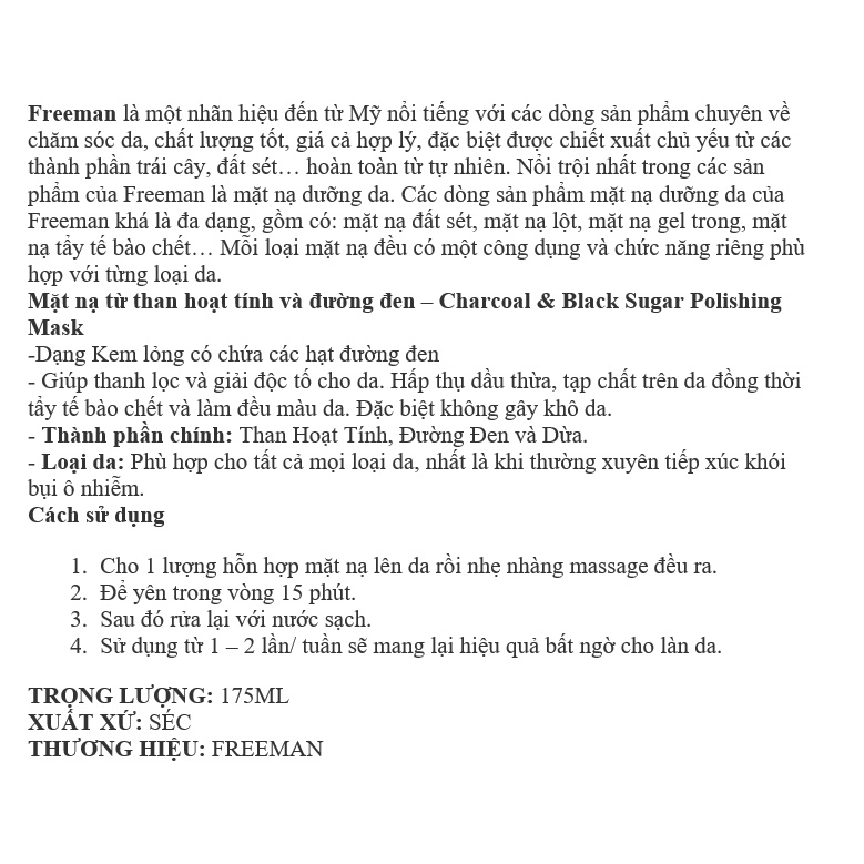 Mặt nạ từ than hoạt tính và đường đen – Charcoal & Black Sugar Polishing Mask 175ml