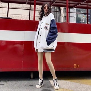 Áo khoác nỉ bomber thể thao bóng chày dáng rộng
