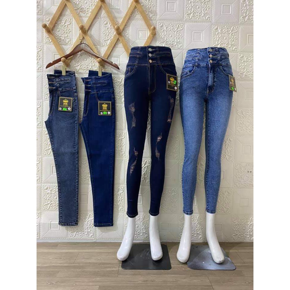 BIGSIZE Quần Jean nữ lưng cao siêu cấp 3 nút co giãn Size đại 31-35 lưng xếp nếp (60>80kg) [Mã D9]