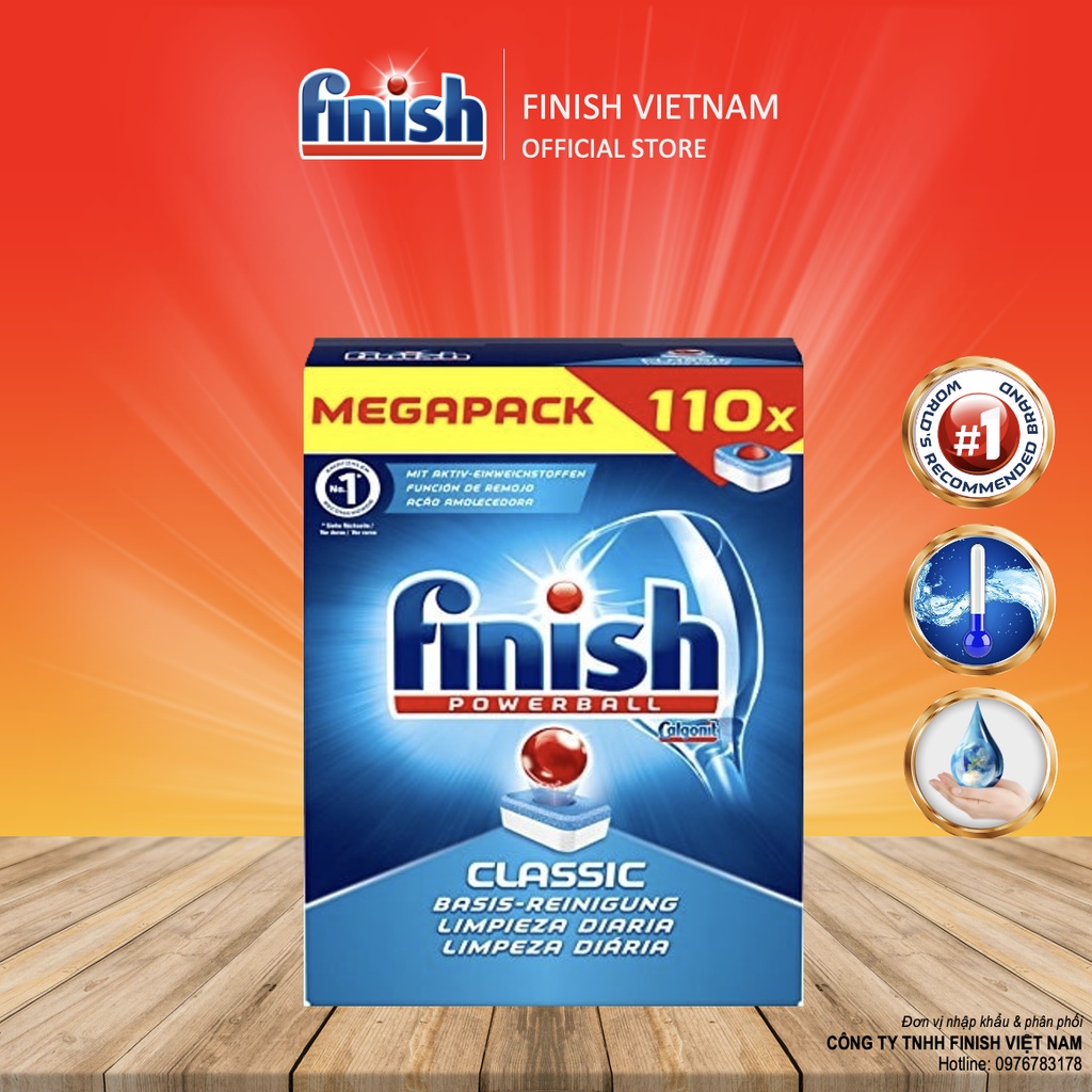 Viên Rửa Chén Finish Classic Powerball Hàng Nhập Khẩu Đức Chính Hãng Rửa Cực Sạch Và Tiết Kiệm 110 Viên/Hộp