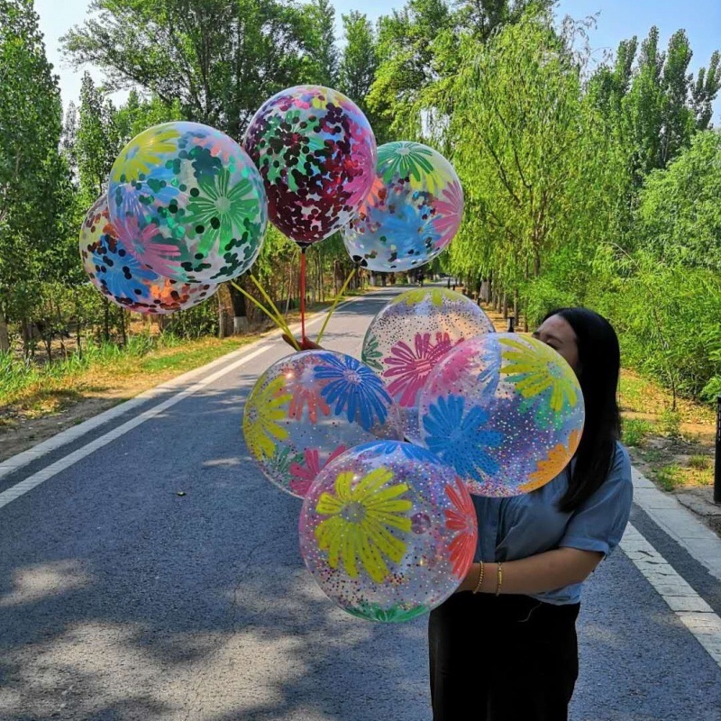 Bong Bóng Cao Su Trong Suốt 12 Inch Phối Hoa Giấy Lấp Lánh Màu Vàng Đồng Cho Tiệc Sinh Nhật/ Đám Cưới