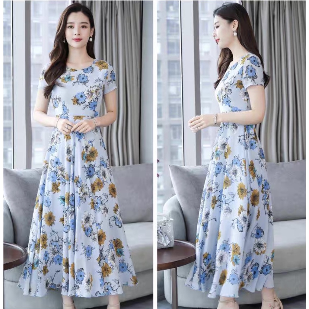 Váy đầm trung niên nữ cho mẹ hoạ tiết dáng dài