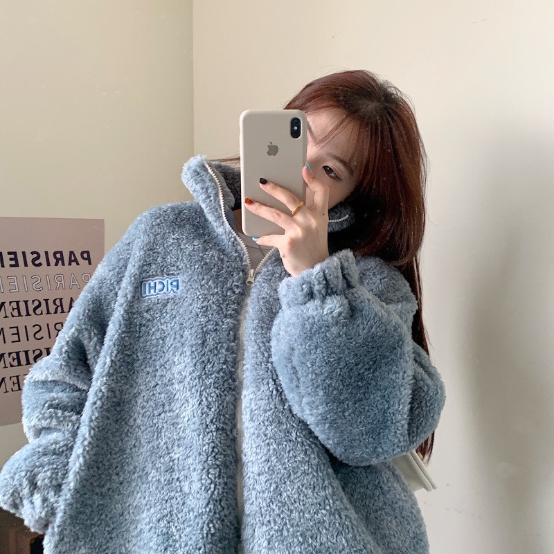 FREESHIP Áo khoác lông cừu PICHI 2 mặt logo thêu nam nữ Hottrend 2022 Unisex dáng Hàn Quốc form rộng X.store 538