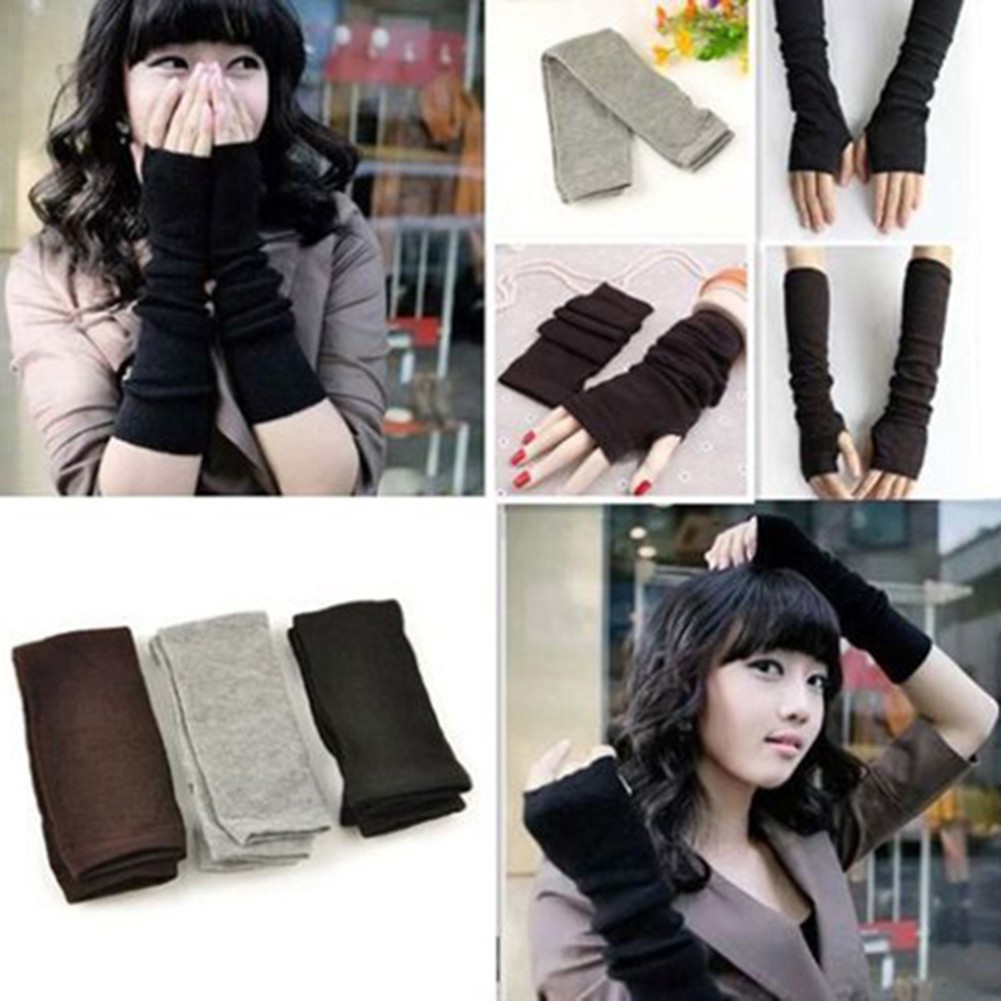 Găng tay dài hở ngón đan len thời trang giữ ấm cho mùa đông