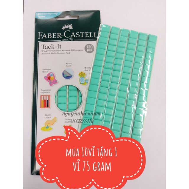 (Vỉ 75g) blu tack-Đất sét dính-miếng dính đa năng-Tack it FaBer CasTELL. 75g-120pcs