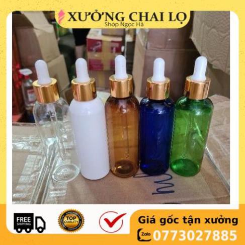 Lọ Chiết Serum ❤ RẺ VÔ ĐỊCH ❤ [30ml,50ml,100ml] Chai nhựa pet đựng tinh dầu bóp giọt Khoen vàng chiết mỹ phẩm .