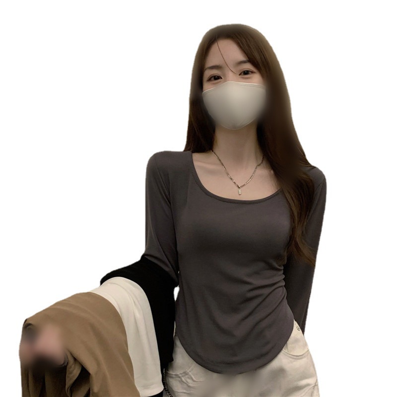 Áo thun IELGY tay dài thiết kế không đồng đều mỏng vừa vặn cho nữ