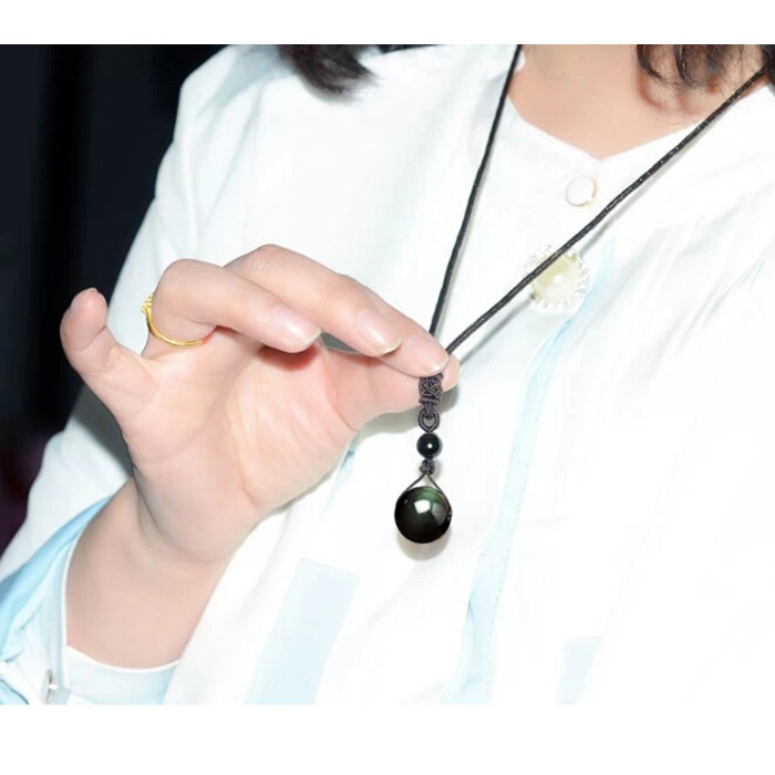 Mặt dây chuyền đá obsidian nhân tạo 14mm thời trang nam nữ