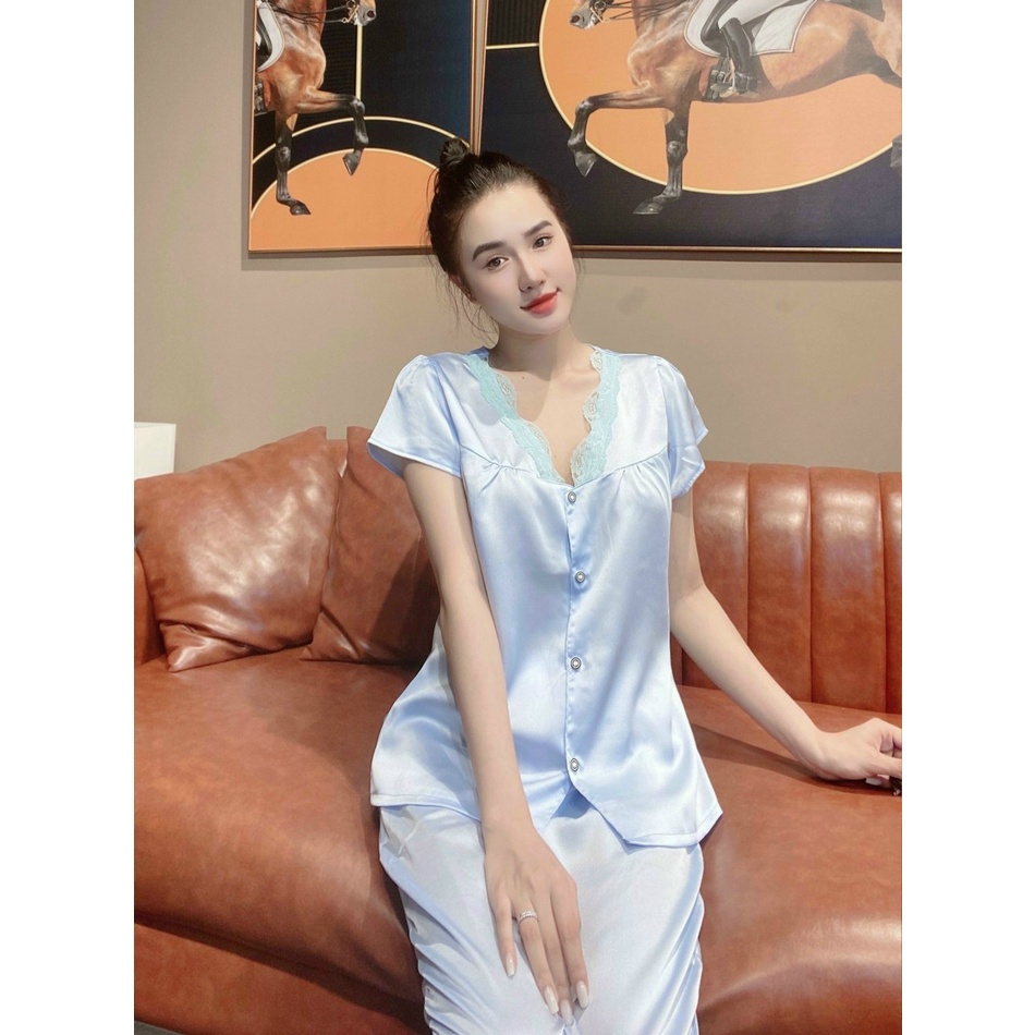 Bộ mặc nhà cộc lửng, bộ pijama lụa satin cao cấp tay ngắn quần lửng siêu hot 2022-CÓ TÚI QUẦN