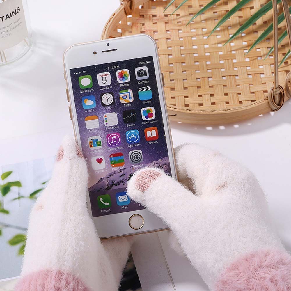 Găng tay len dày dặn mềm mại hình người tuyết có thể dùng màn hình cảm ứng cho nữ
