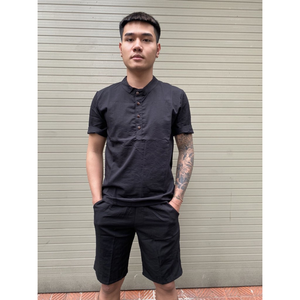 Bộ đũi nam cổ tàu 4 khuy cộc tay l bộ quần áo nam chất đũi đẹp - GUVADO BH22 | BigBuy360 - bigbuy360.vn