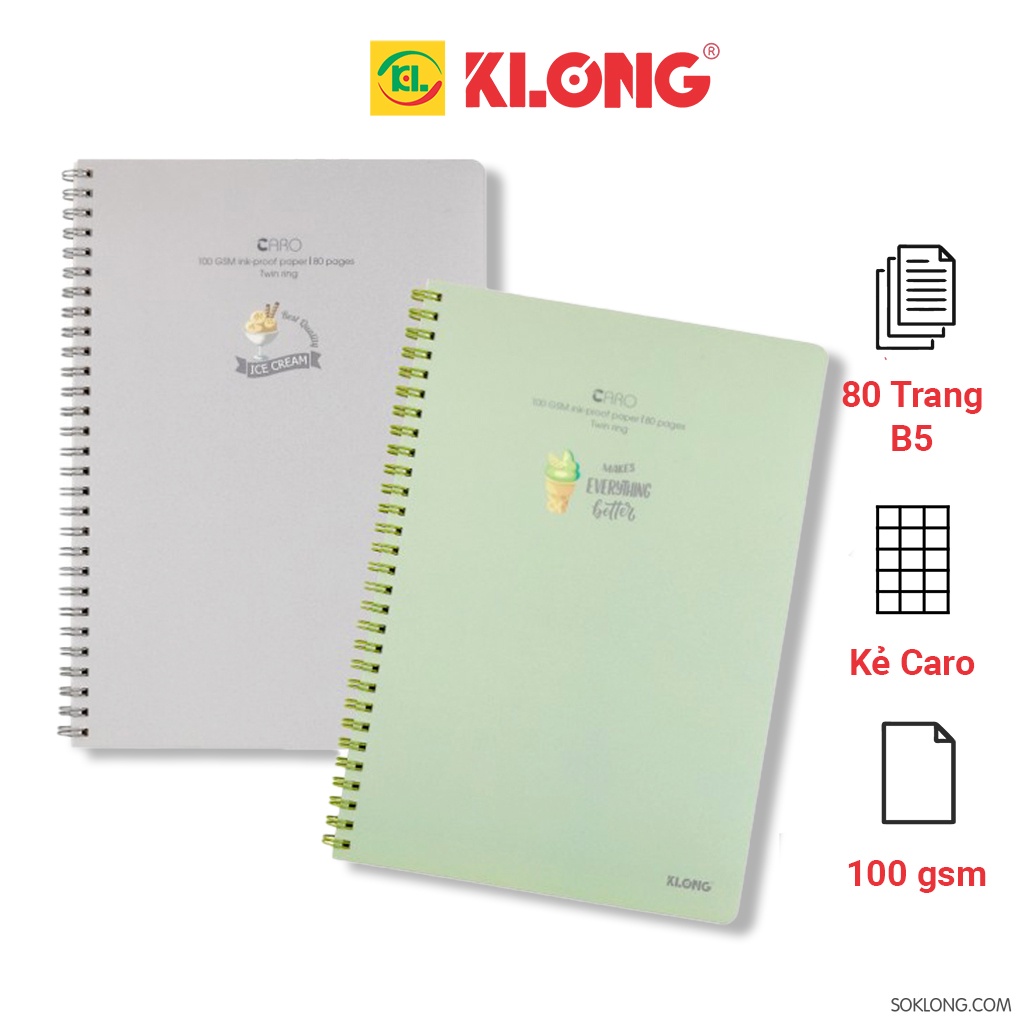 Vở gáy lò xo B5 80 trang caro bìa nhựa Pastel - sổ Klong MS 574