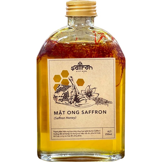 Mật ong ngâm Saffron 250ml/lọ chai thủy tinh tiện dụng thương hiệu Saffron Việt Nam