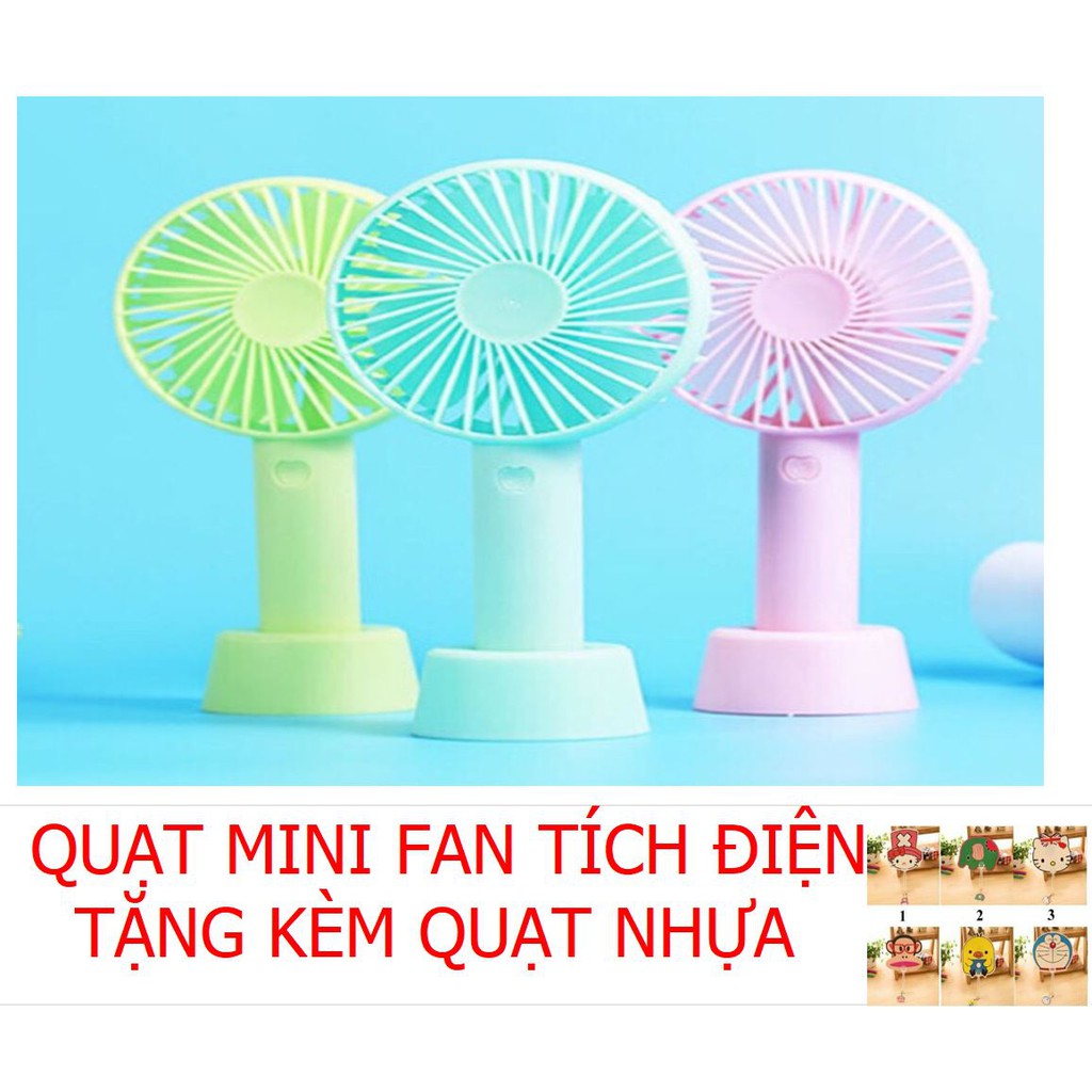 Quạt mini tích điện cầm tay có đế 3 tốc độ tặng kèm 1 quạt nhựa dodungchobegiasi